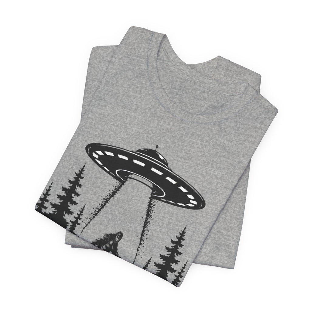 Sasquatch Abduction T-Shirt | UFO Bigfoot Forest Bigfoot Alien Beam