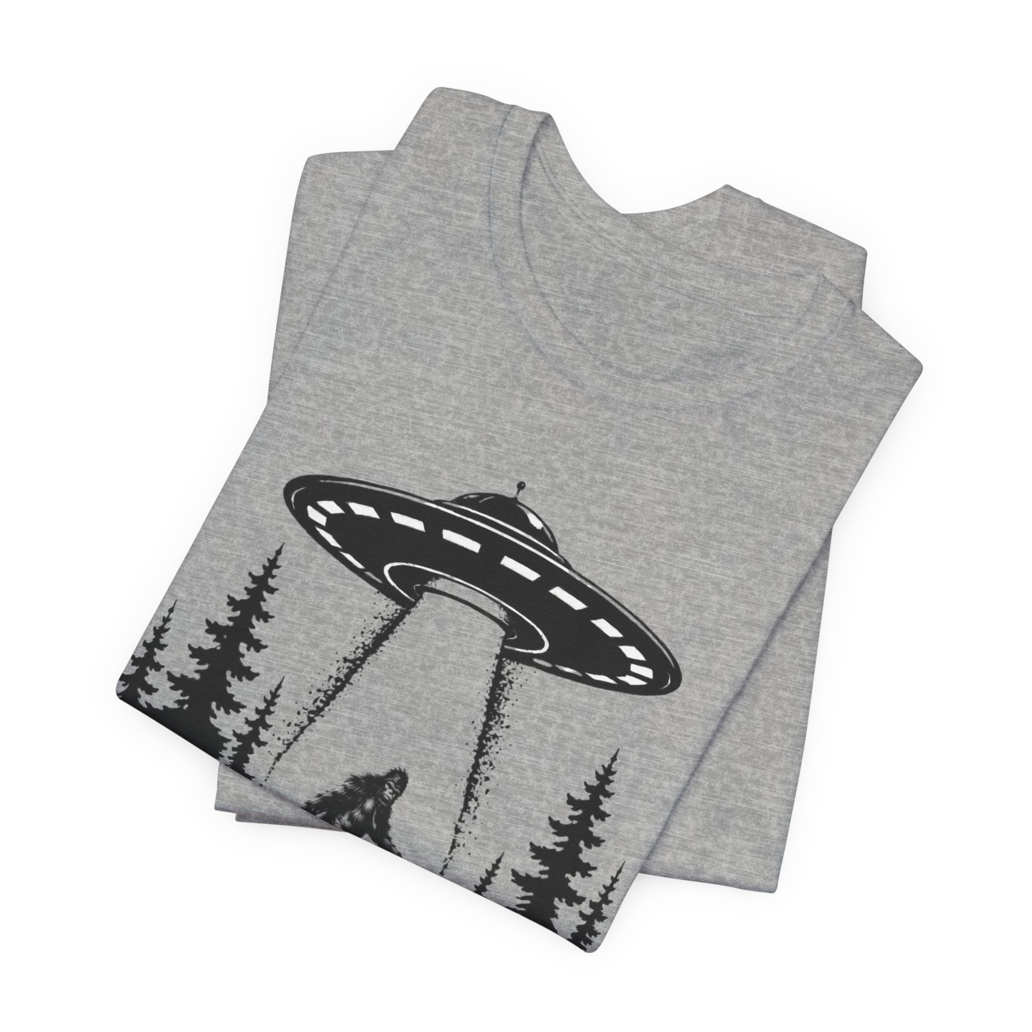 Sasquatch Abduction T-Shirt | UFO Bigfoot Forest Bigfoot Alien Beam