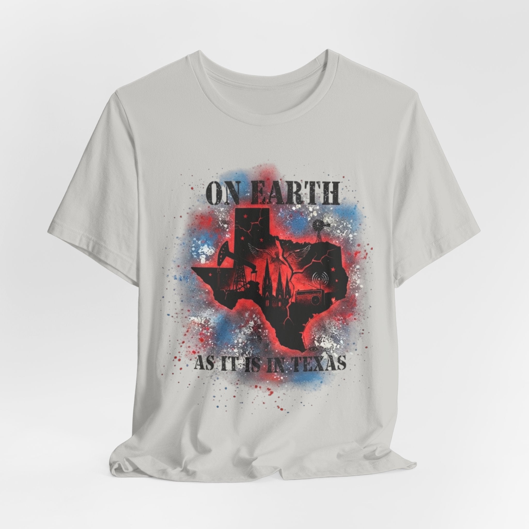 On Earth As It Is In Texas tee | Texas silhouette, skyline, watercolor earth