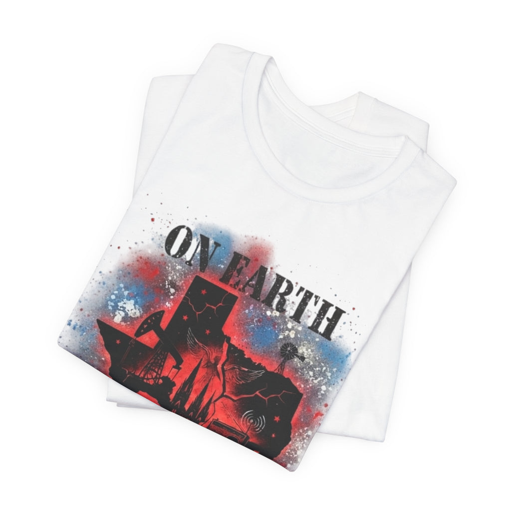 On Earth As It Is In Texas tee | Texas silhouette, skyline, watercolor earth