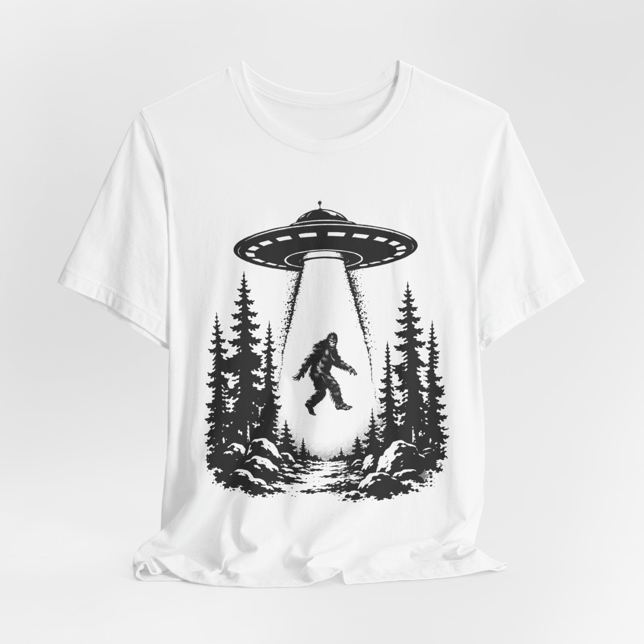 Sasquatch Abduction T-Shirt | UFO Bigfoot Forest Bigfoot Alien Beam