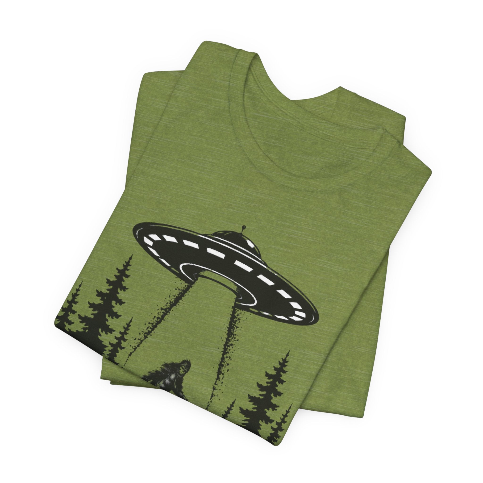 Sasquatch Abduction T-Shirt | UFO Bigfoot Forest Bigfoot Alien Beam