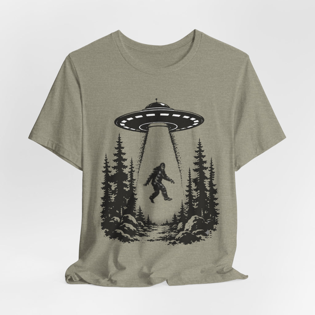Sasquatch Abduction T-Shirt | UFO Bigfoot Forest Bigfoot Alien Beam