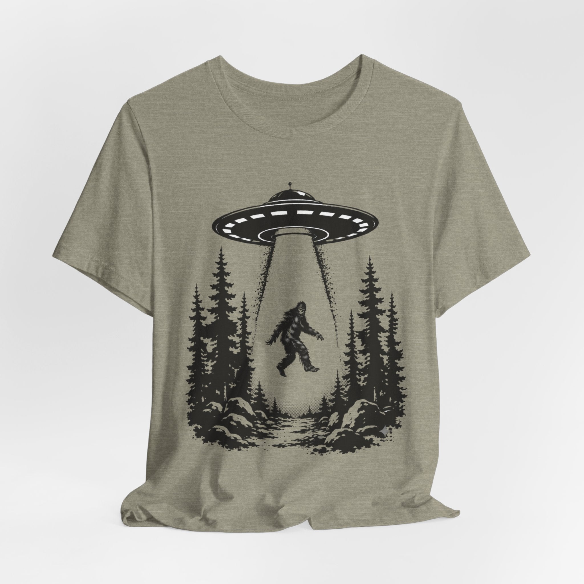 Sasquatch Abduction T-Shirt | UFO Bigfoot Forest Bigfoot Alien Beam