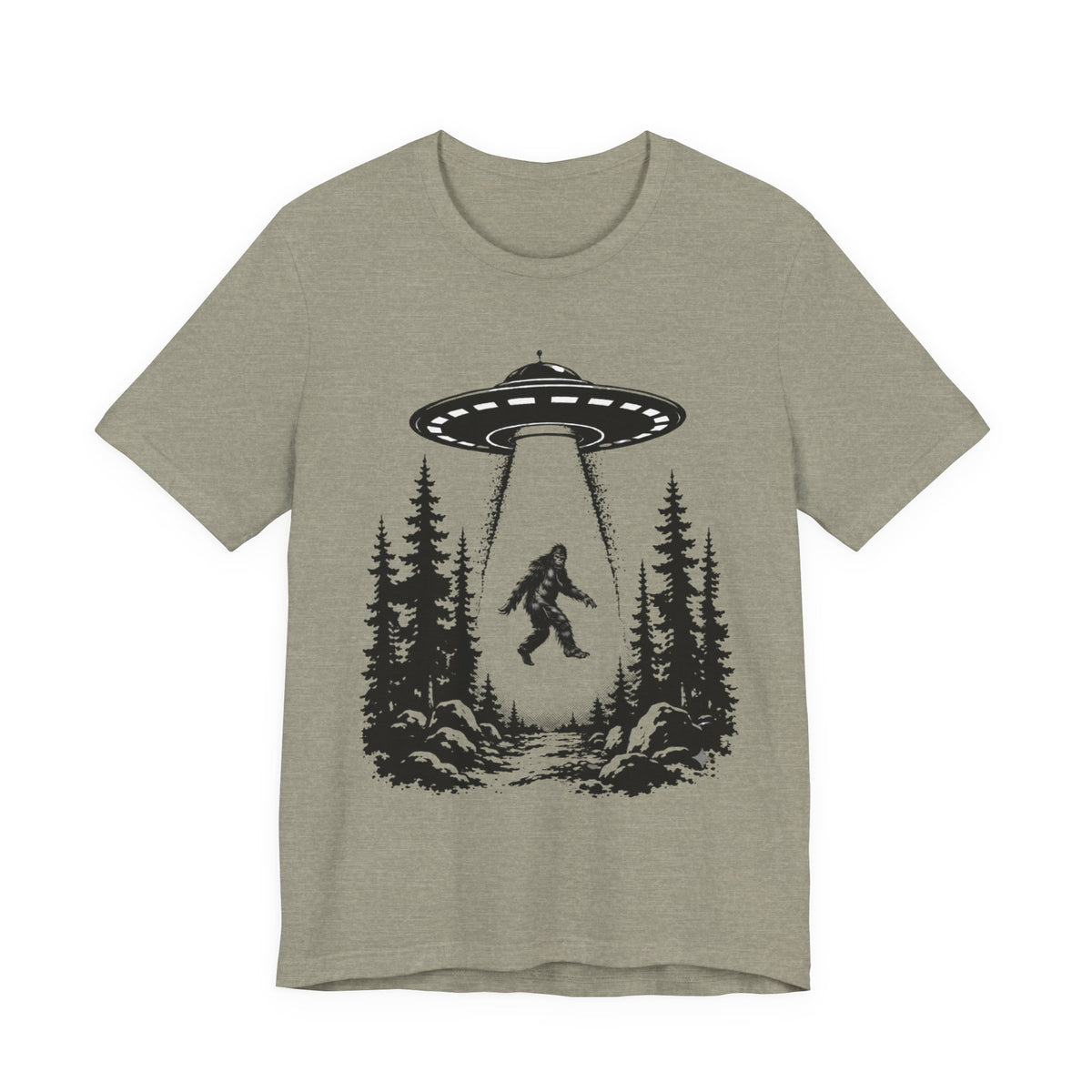 Sasquatch Abduction T-Shirt | UFO Bigfoot Forest Bigfoot Alien Beam