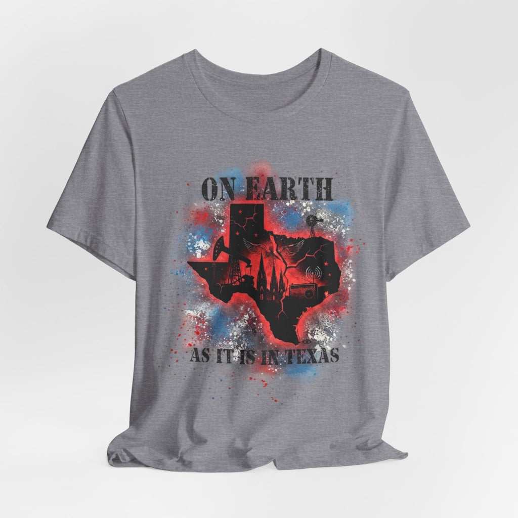 On Earth As It Is In Texas tee | Texas silhouette, skyline, watercolor earth