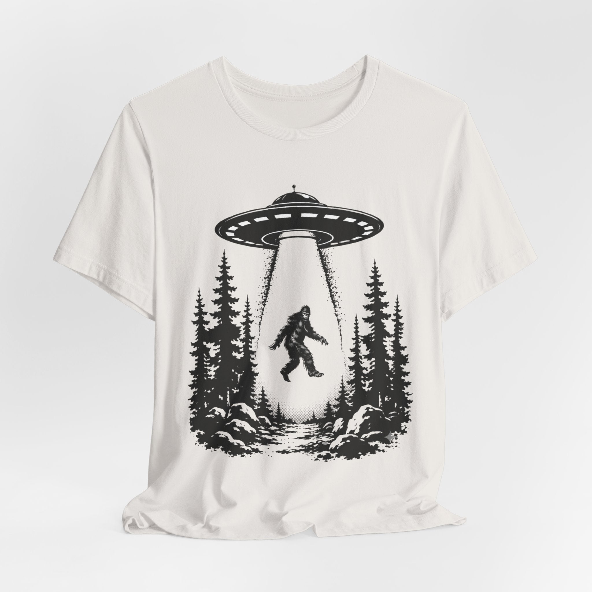 Sasquatch Abduction T-Shirt | UFO Bigfoot Forest Bigfoot Alien Beam