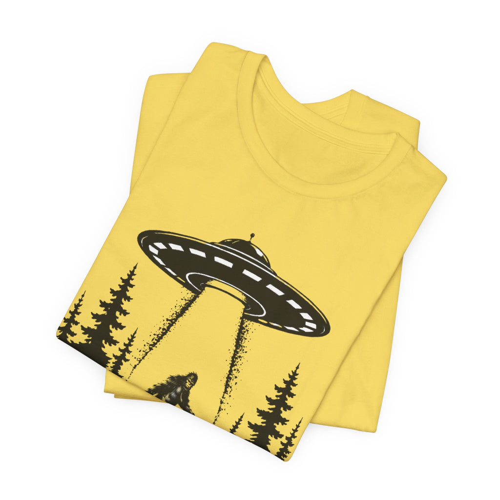 Sasquatch Abduction T-Shirt | UFO Bigfoot Forest Bigfoot Alien Beam