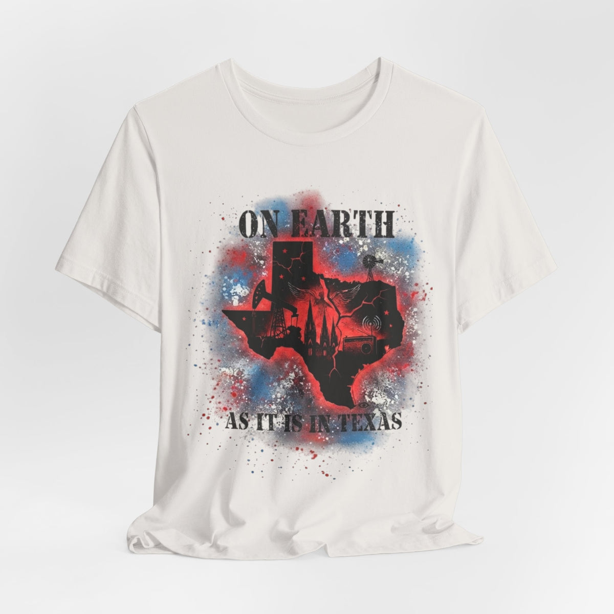 On Earth As It Is In Texas tee | Texas silhouette, skyline, watercolor earth