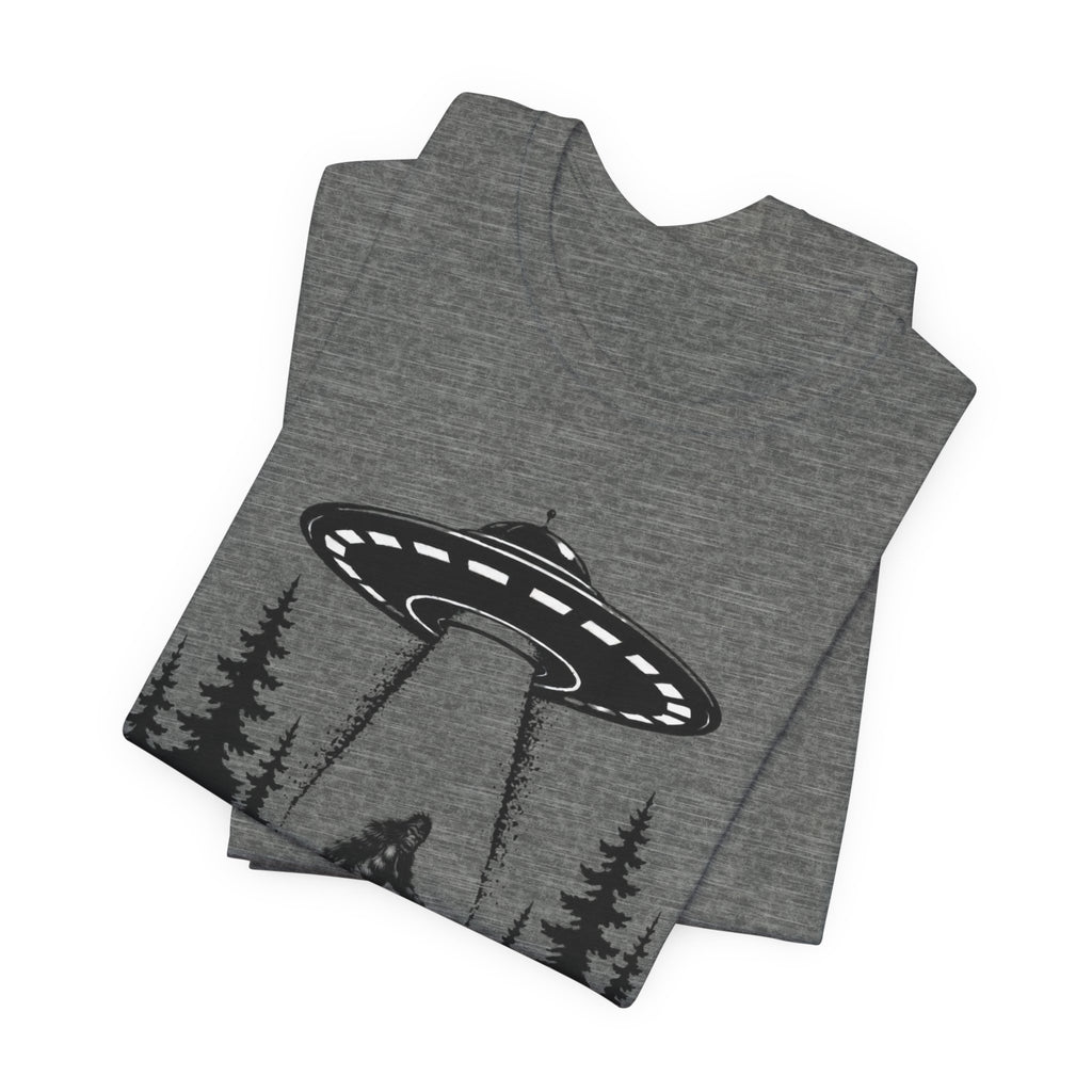 Sasquatch Abduction T-Shirt | UFO Bigfoot Forest Bigfoot Alien Beam