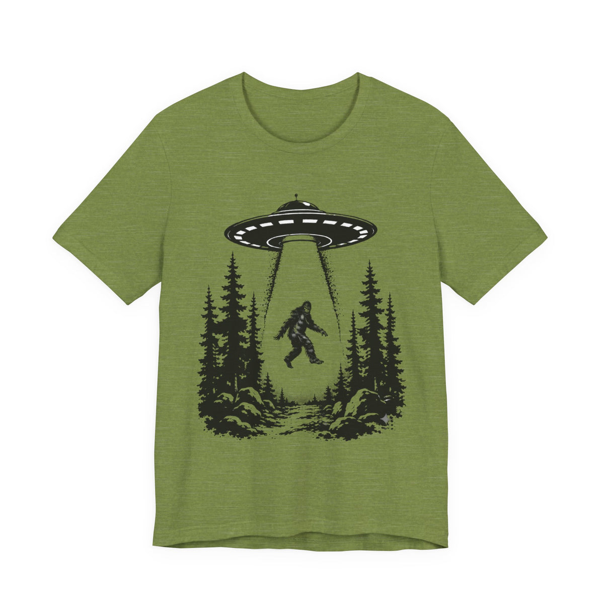 Bigfoot Abduction T-Shirt | UFO Sasquatch Forest Illustration