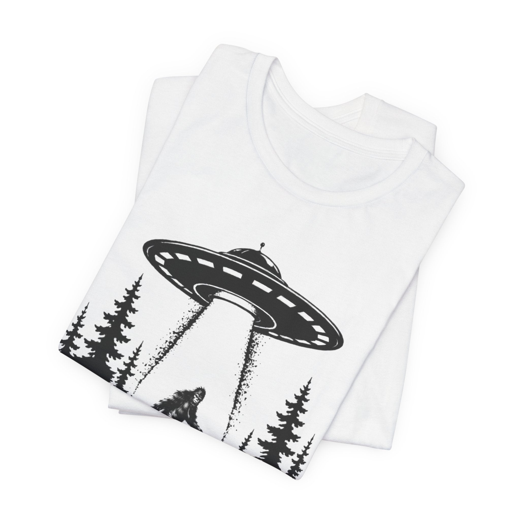 Sasquatch Abduction T-Shirt | UFO Bigfoot Forest Bigfoot Alien Beam