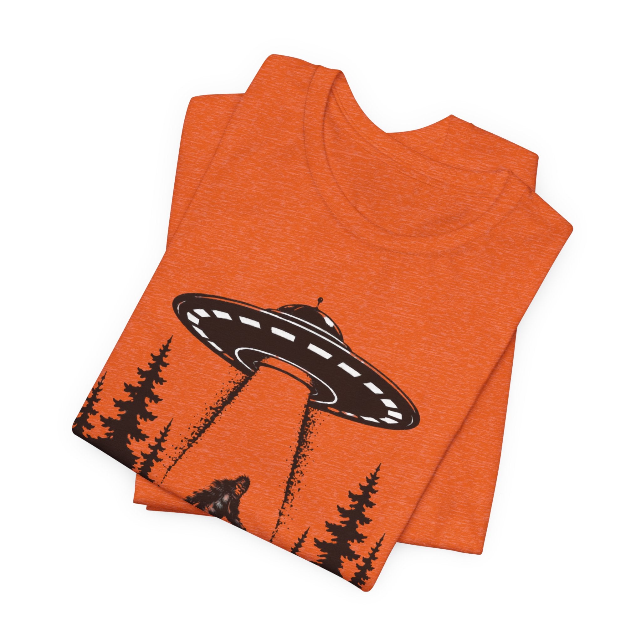 Bigfoot Abduction T-Shirt | UFO Sasquatch Forest Illustration