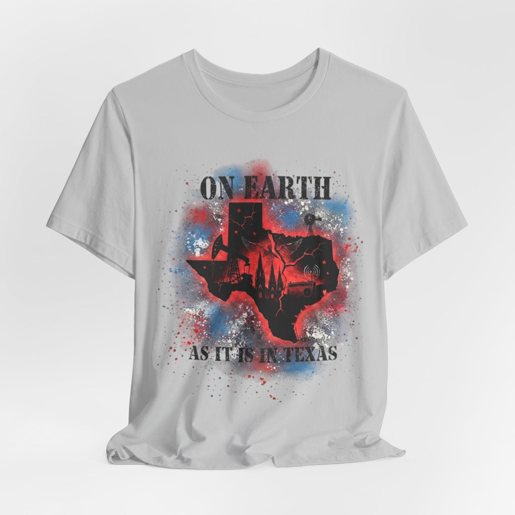 On Earth As It Is In Texas tee | Texas silhouette, skyline, watercolor earth