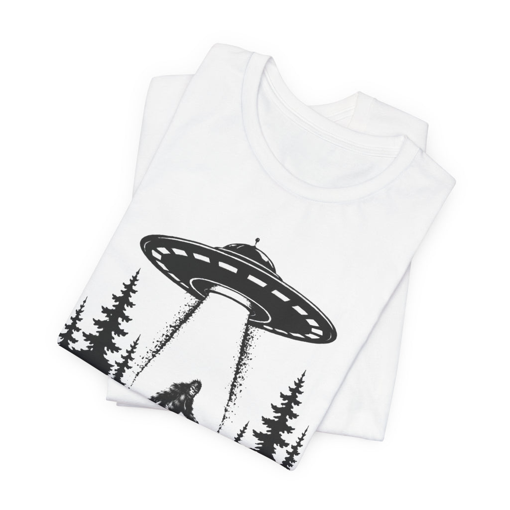 Sasquatch Abduction T-Shirt | UFO Bigfoot Forest Bigfoot Alien Beam