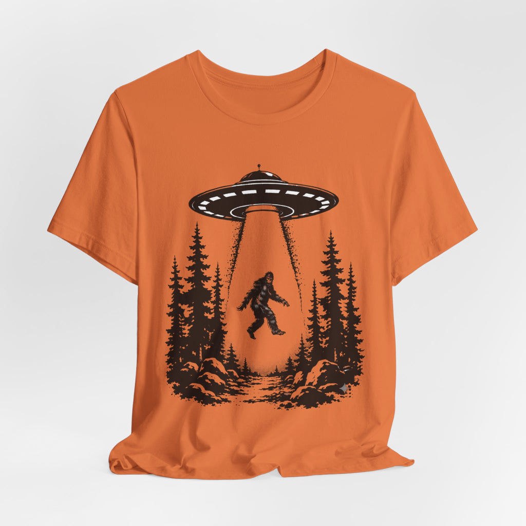 Bigfoot Abduction T-Shirt | UFO Sasquatch Forest Illustration