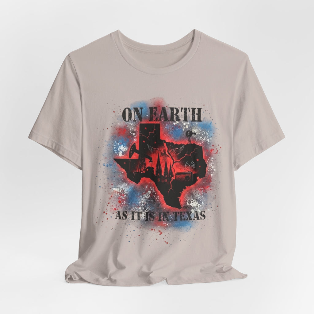 On Earth As It Is In Texas tee | Texas silhouette, skyline, watercolor earth