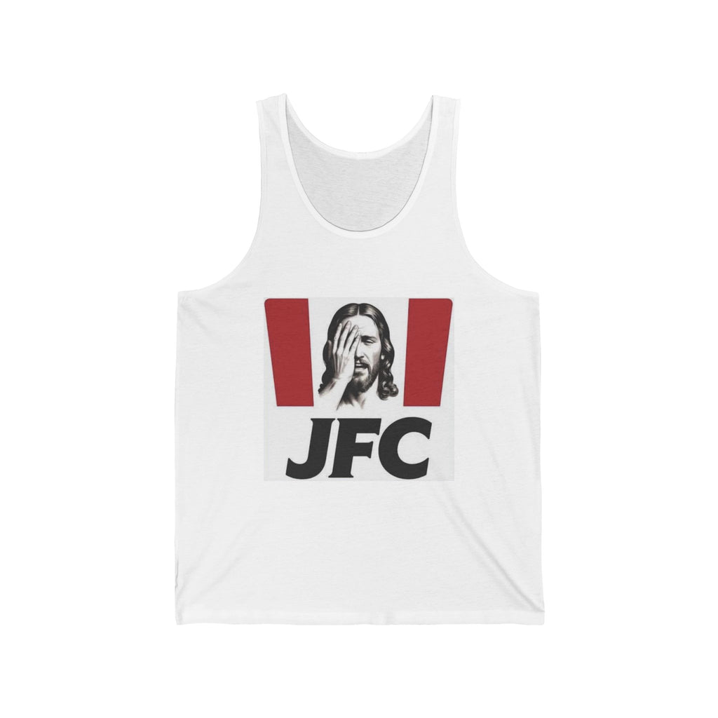 JFC Jesus Tank Top | Retro Red Stripe Graphic