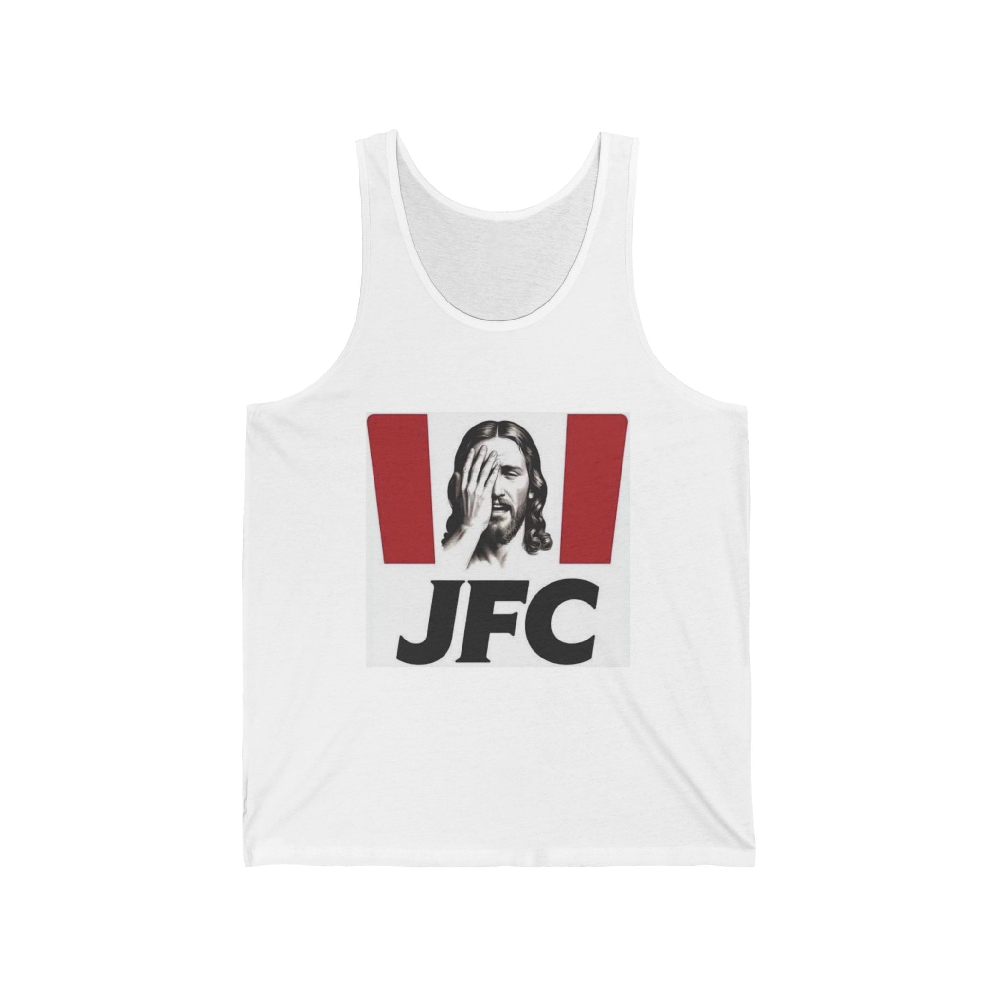 JFC Jesus Tank Top | Retro Red Stripe Graphic