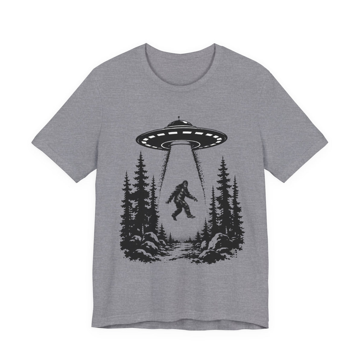 Sasquatch Abduction T-Shirt | UFO Bigfoot Forest Bigfoot Alien Beam