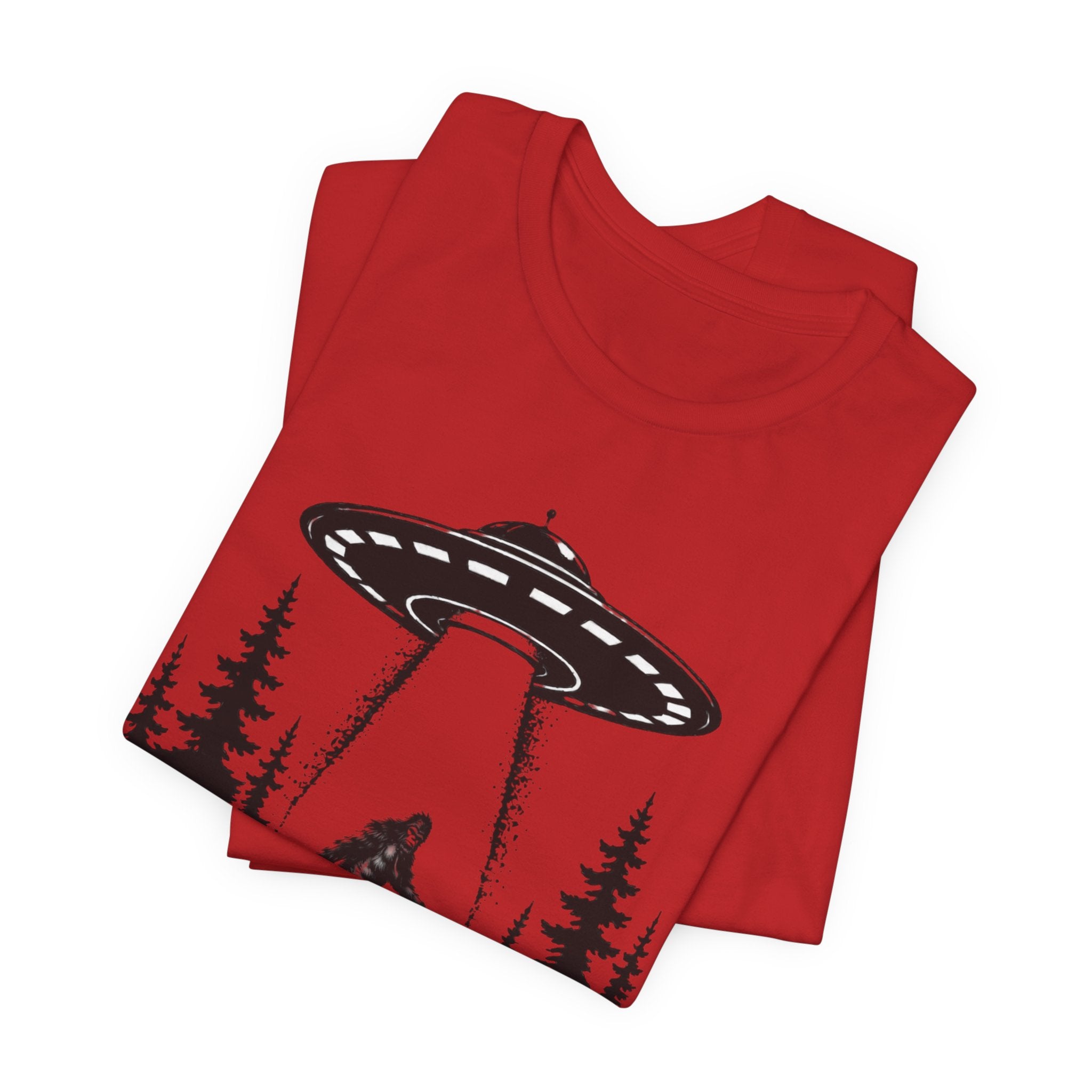 Sasquatch Abduction T-Shirt | UFO Bigfoot Forest Bigfoot Alien Beam