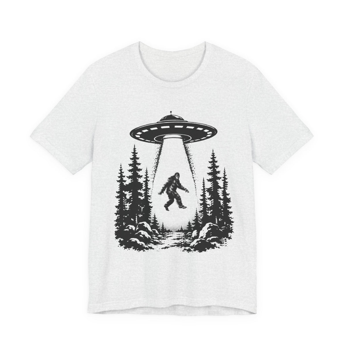 Sasquatch Abduction T-Shirt | UFO Bigfoot Forest Bigfoot Alien Beam