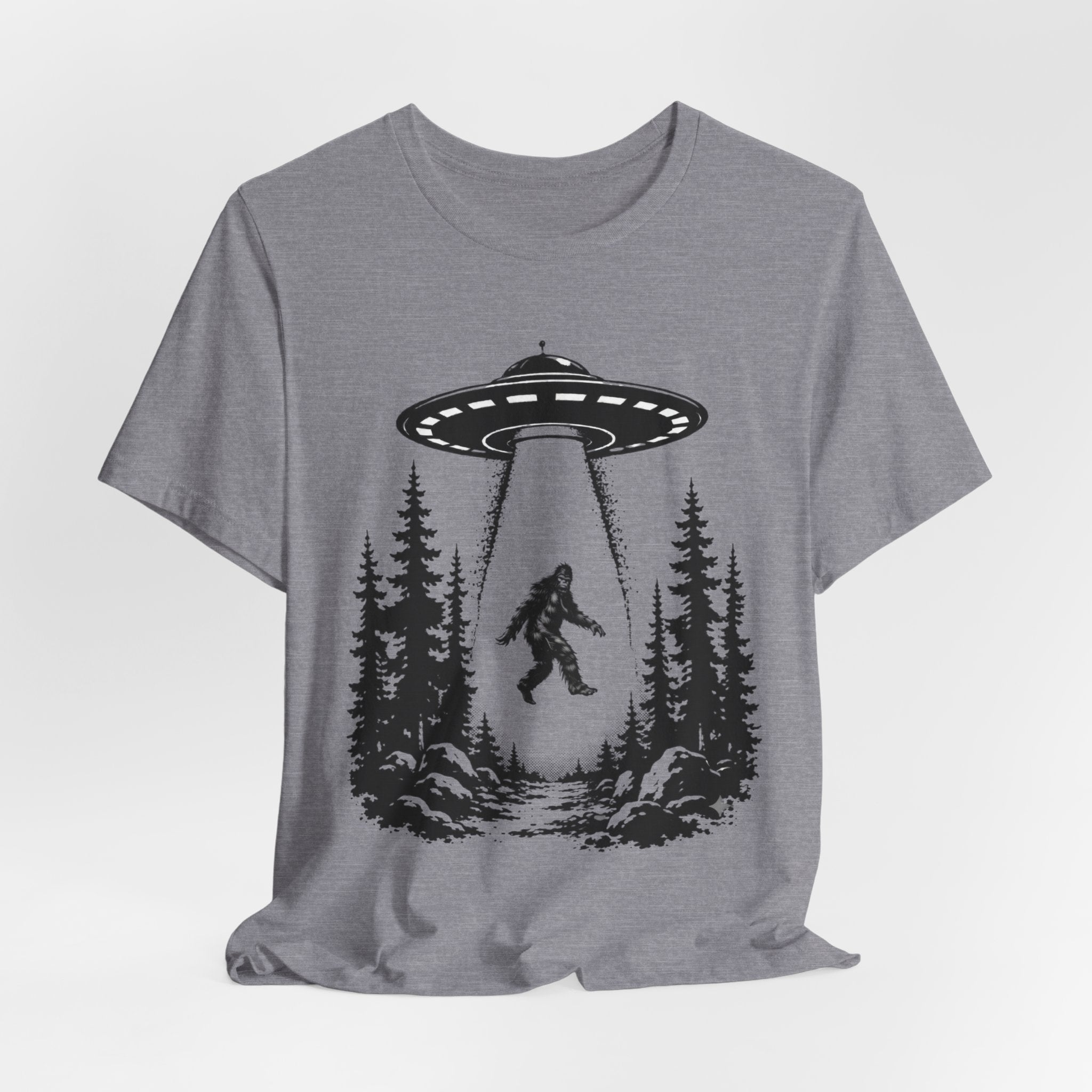 Sasquatch Abduction T-Shirt | UFO Bigfoot Forest Bigfoot Alien Beam