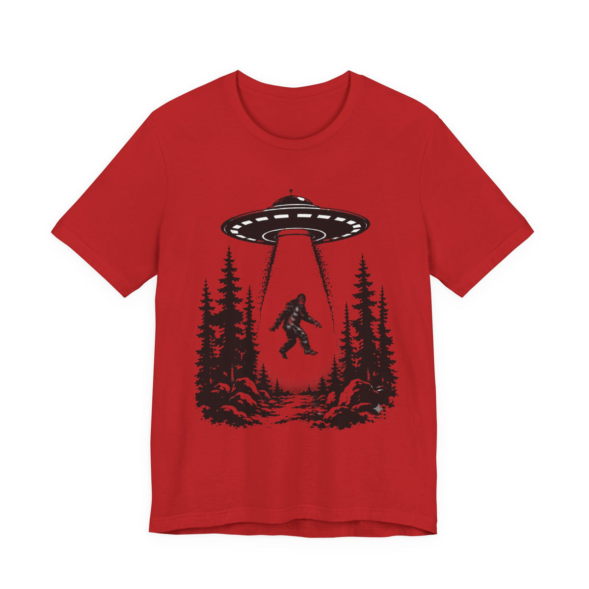 Sasquatch Abduction T-Shirt | UFO Bigfoot Forest Bigfoot Alien Beam