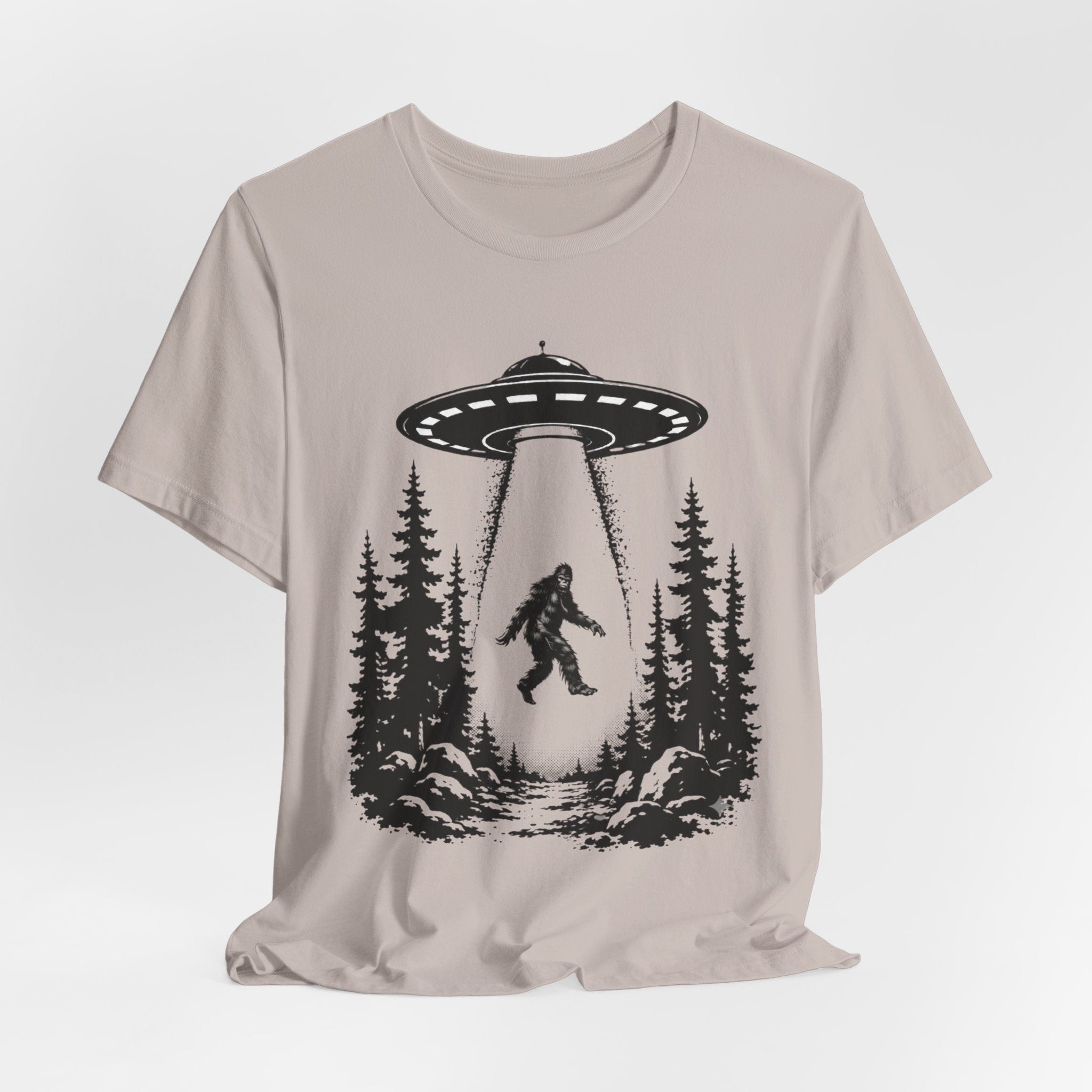 Sasquatch Abduction T-Shirt | UFO Bigfoot Forest Bigfoot Alien Beam