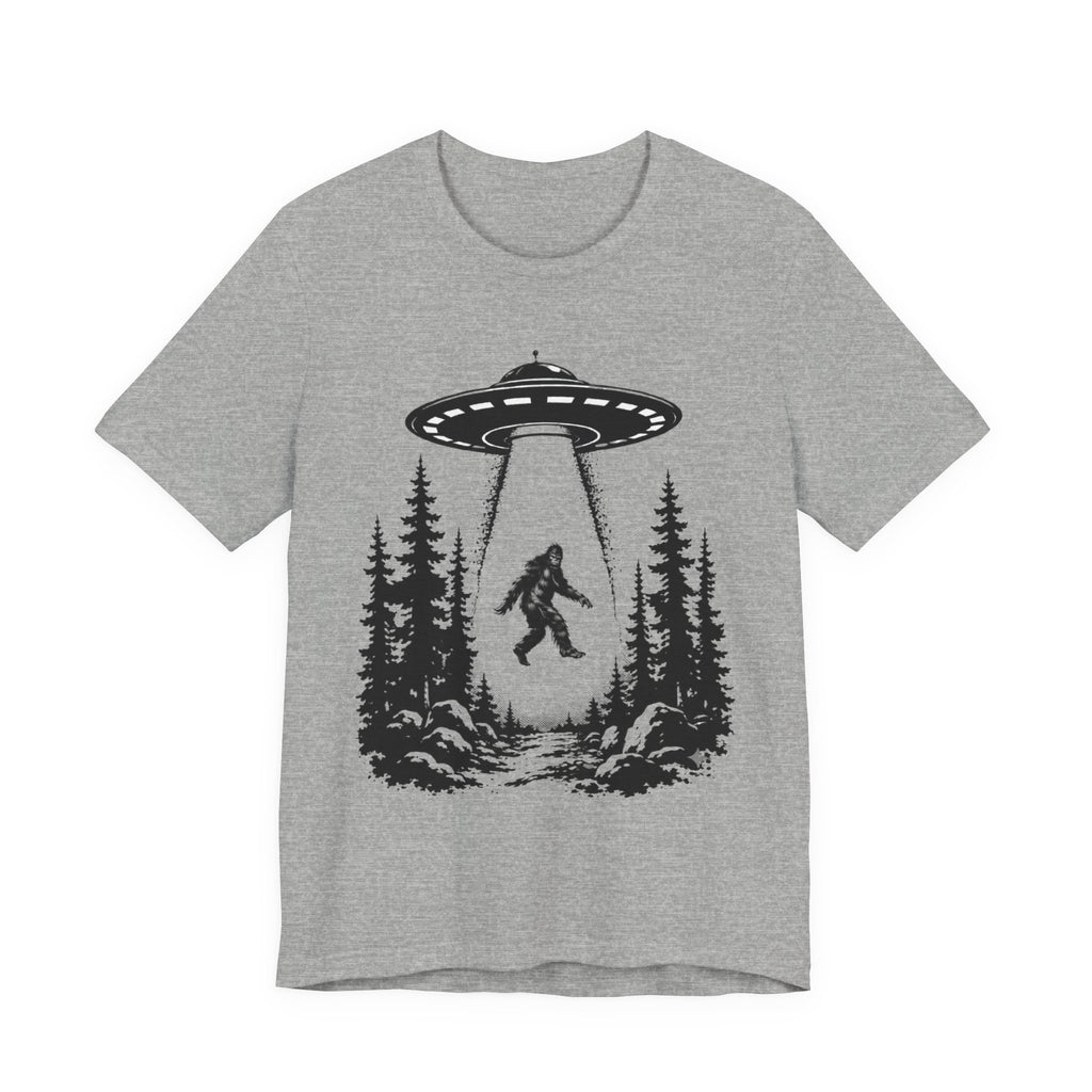 Bigfoot Abduction T-Shirt | UFO Sasquatch Forest Illustration