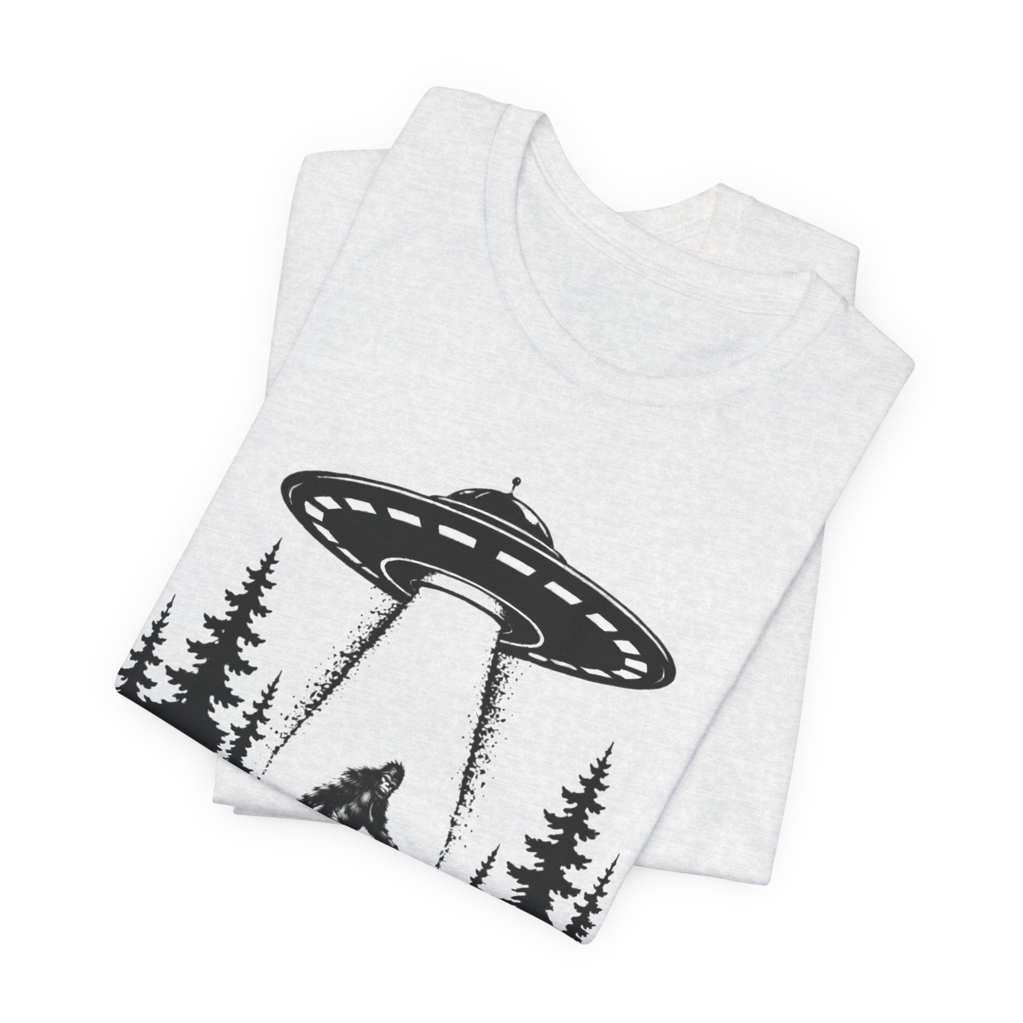 Sasquatch Abduction T-Shirt | UFO Bigfoot Forest Bigfoot Alien Beam