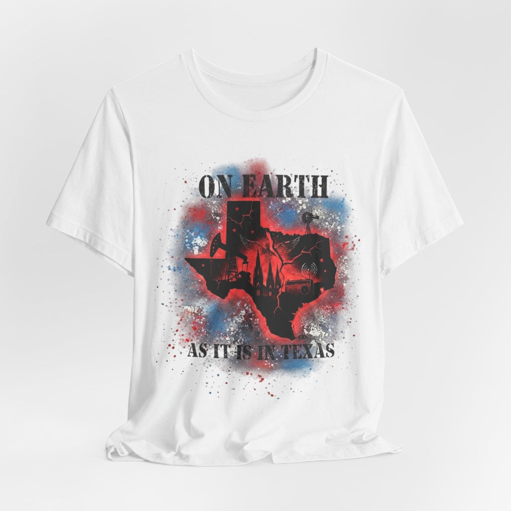 On Earth As It Is In Texas tee | Texas silhouette, skyline, watercolor earth