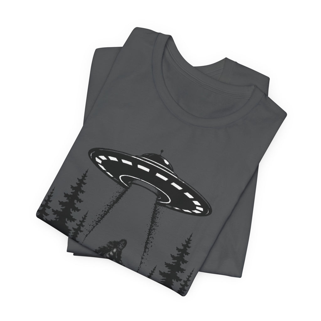 Sasquatch Abduction T-Shirt | UFO Bigfoot Forest Bigfoot Alien Beam