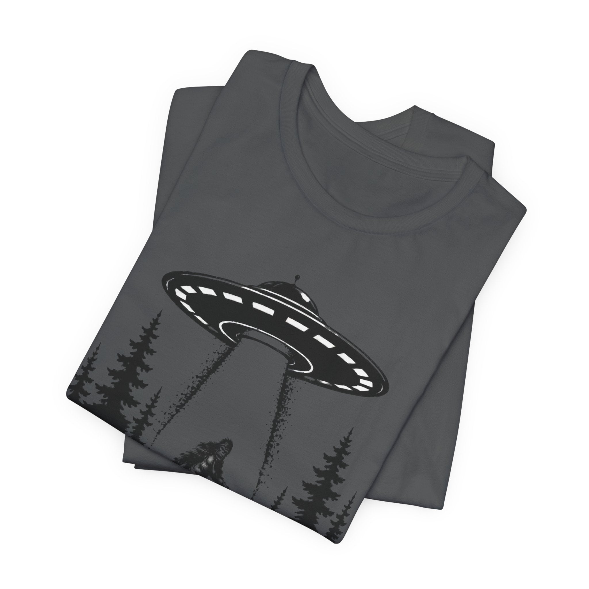 Sasquatch Abduction T-Shirt | UFO Bigfoot Forest Bigfoot Alien Beam