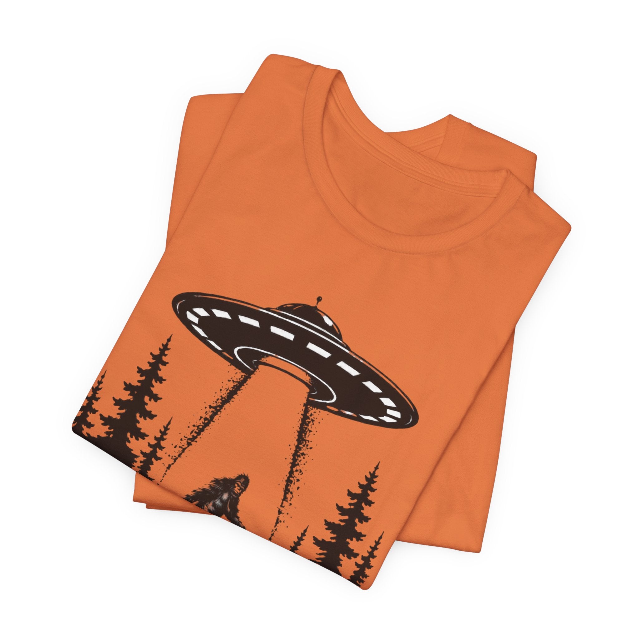 Bigfoot Abduction T-Shirt | UFO Sasquatch Forest Illustration