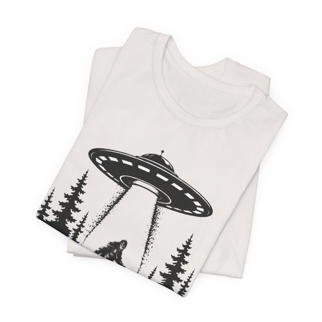 Sasquatch Abduction T-Shirt | UFO Bigfoot Forest Bigfoot Alien Beam