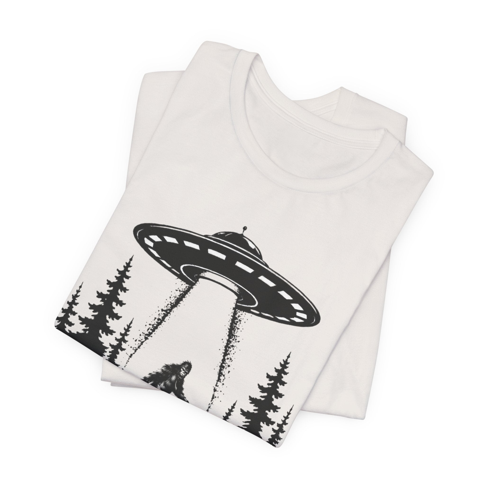 Sasquatch Abduction T-Shirt | UFO Bigfoot Forest Bigfoot Alien Beam