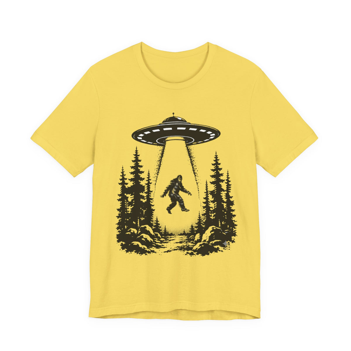 Sasquatch Abduction T-Shirt | UFO Bigfoot Forest Bigfoot Alien Beam