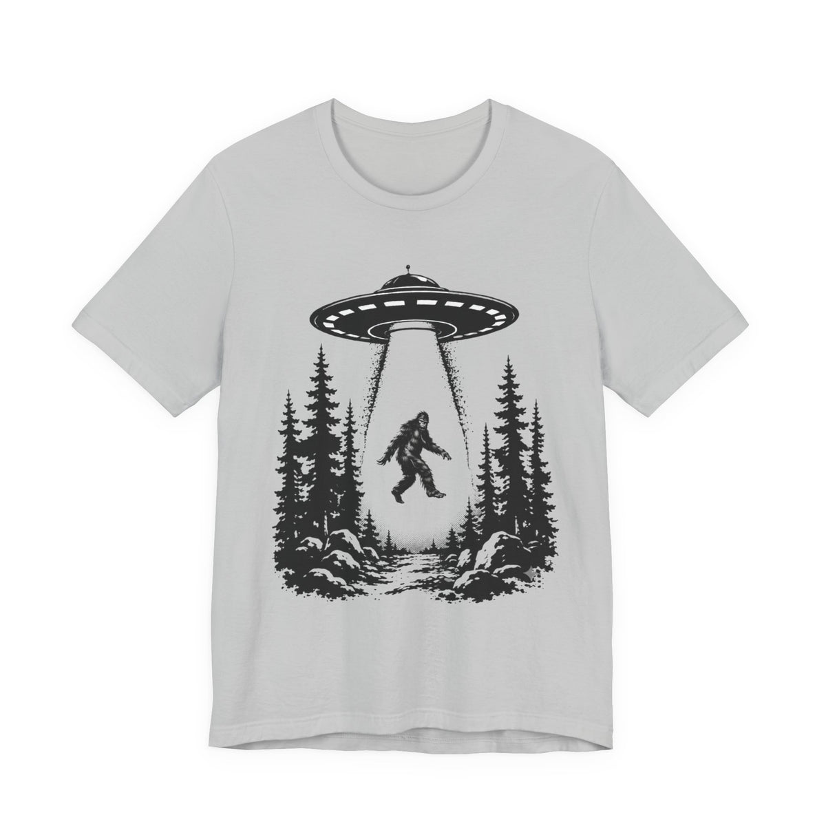 Sasquatch Abduction T-Shirt | UFO Bigfoot Forest Bigfoot Alien Beam
