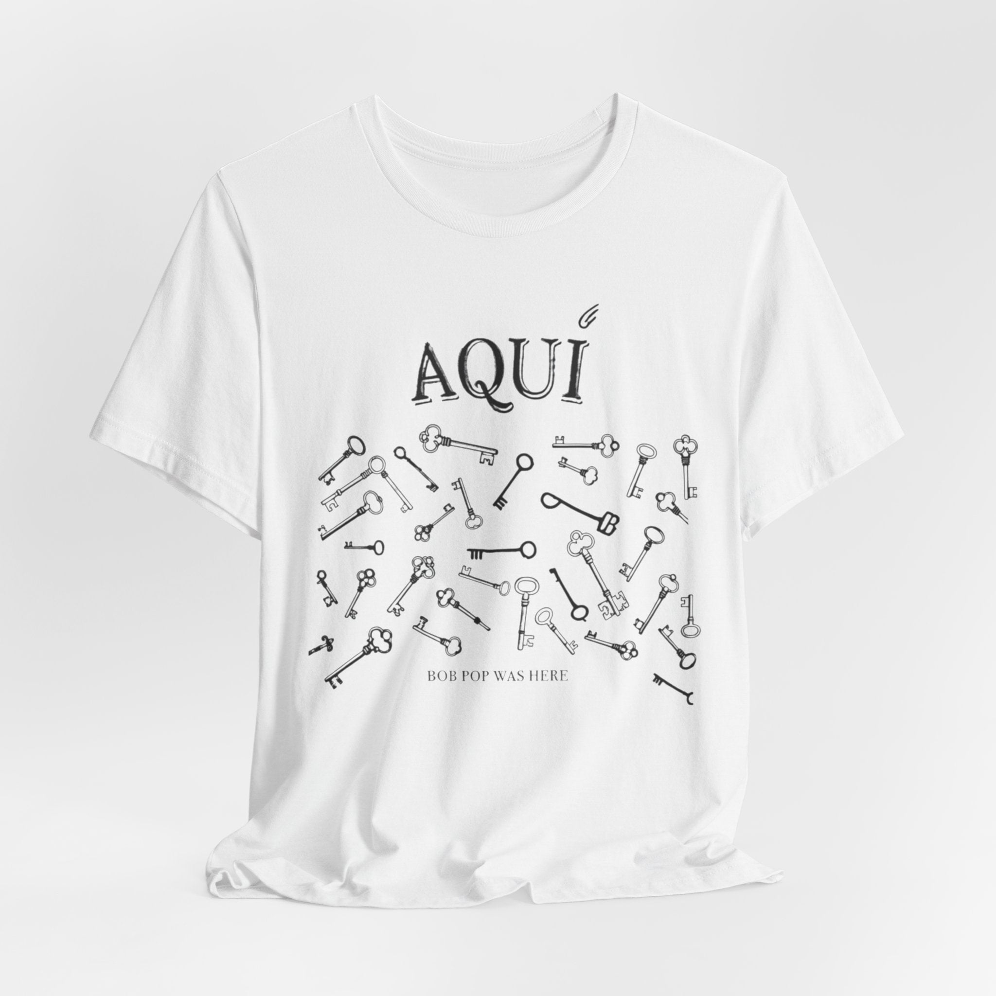Aqui keys graphic Tee | Aquí scattered vintage key illustration