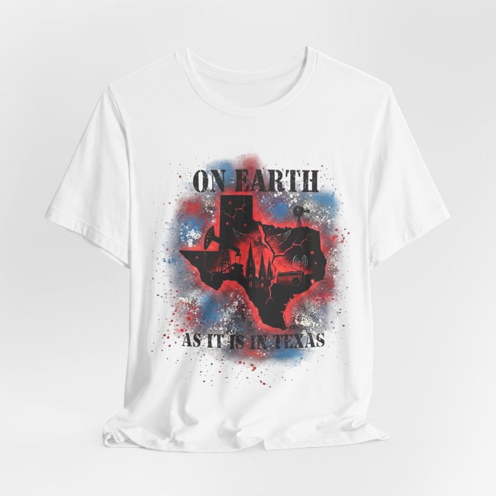 On Earth As It Is In Texas tee | Texas silhouette, skyline, watercolor earth