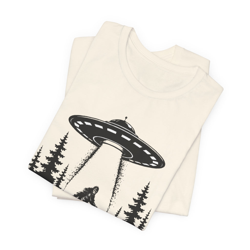 Sasquatch Abduction T-Shirt | UFO Bigfoot Forest Bigfoot Alien Beam