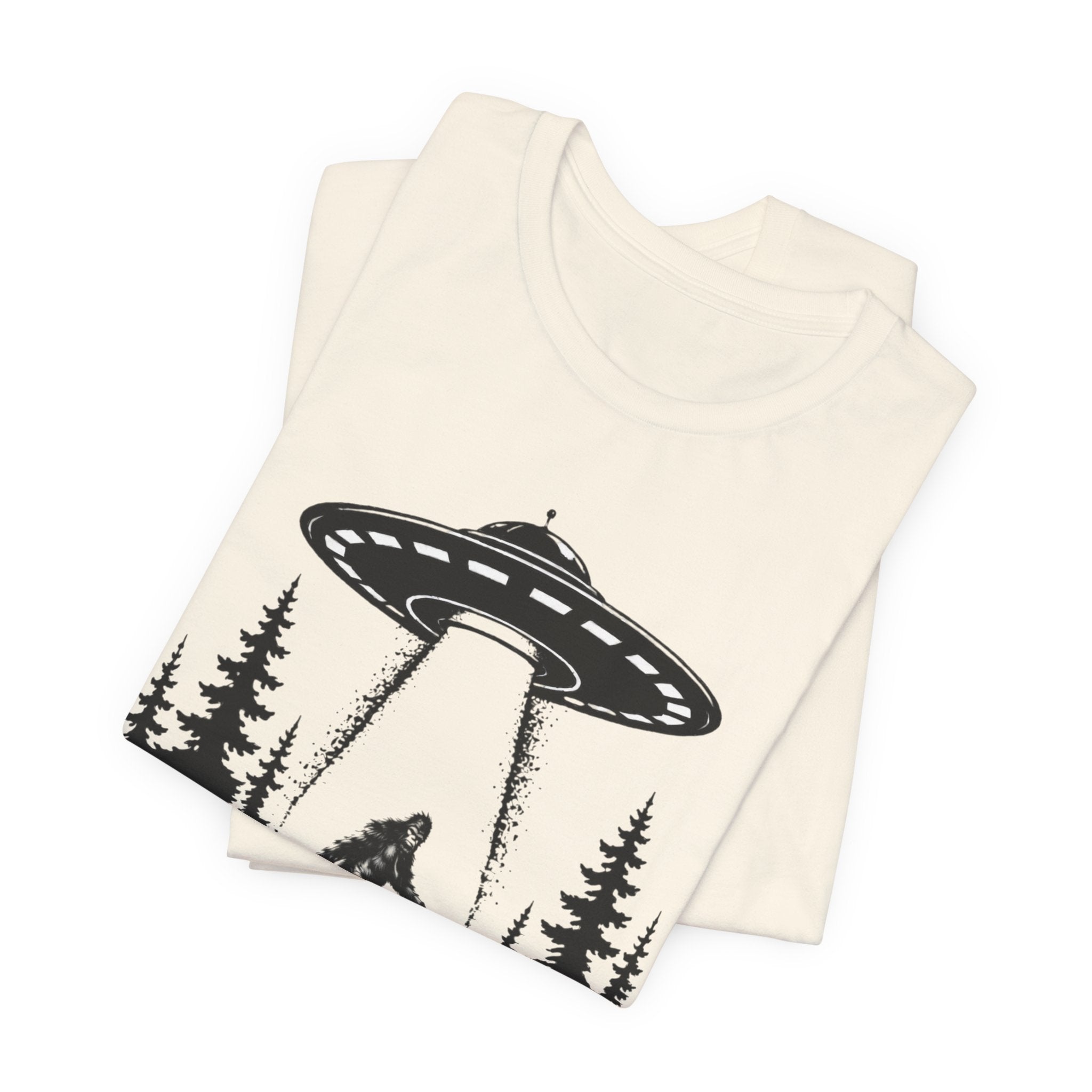 Sasquatch Abduction T-Shirt | UFO Bigfoot Forest Bigfoot Alien Beam