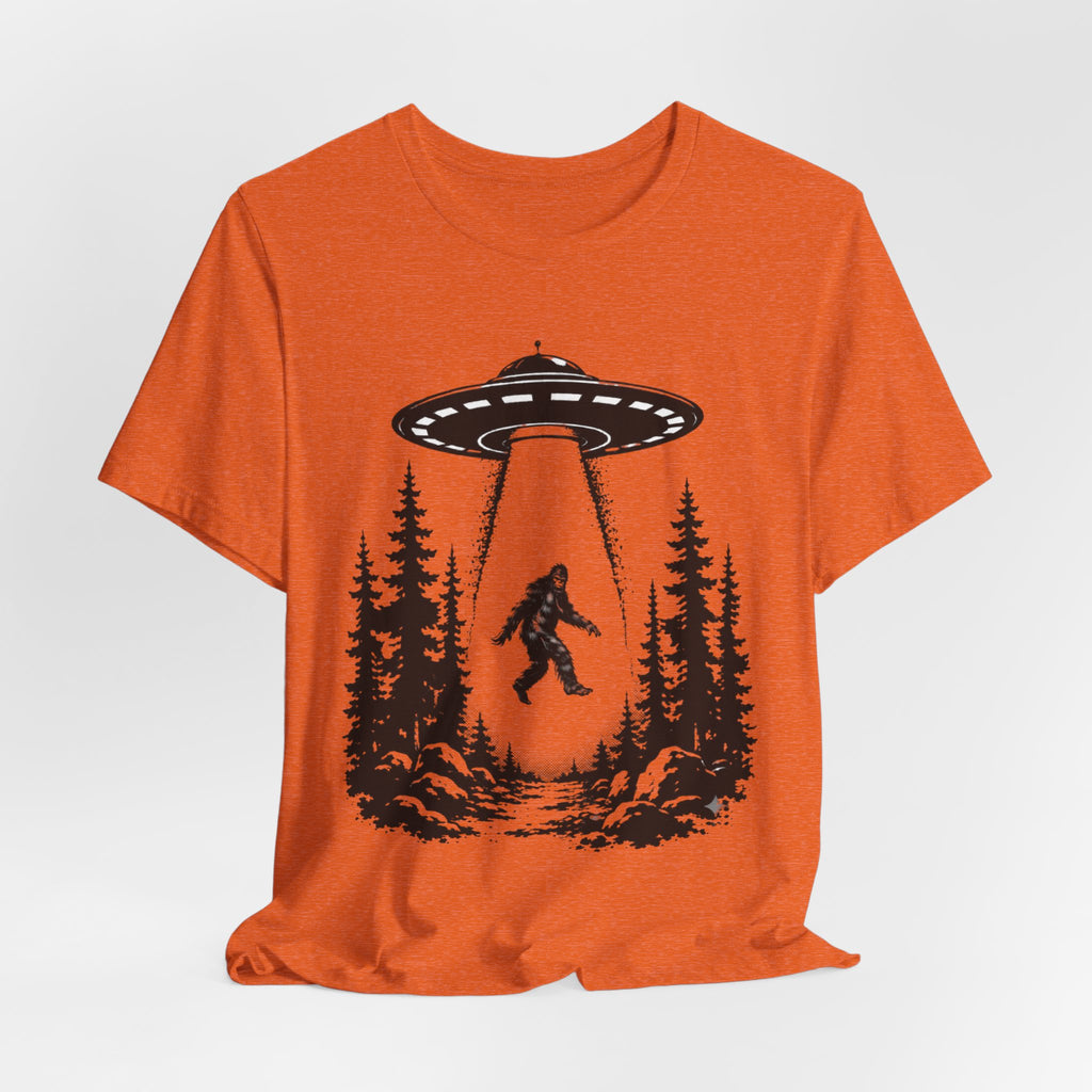 Bigfoot Abduction T-Shirt | UFO Sasquatch Forest Illustration