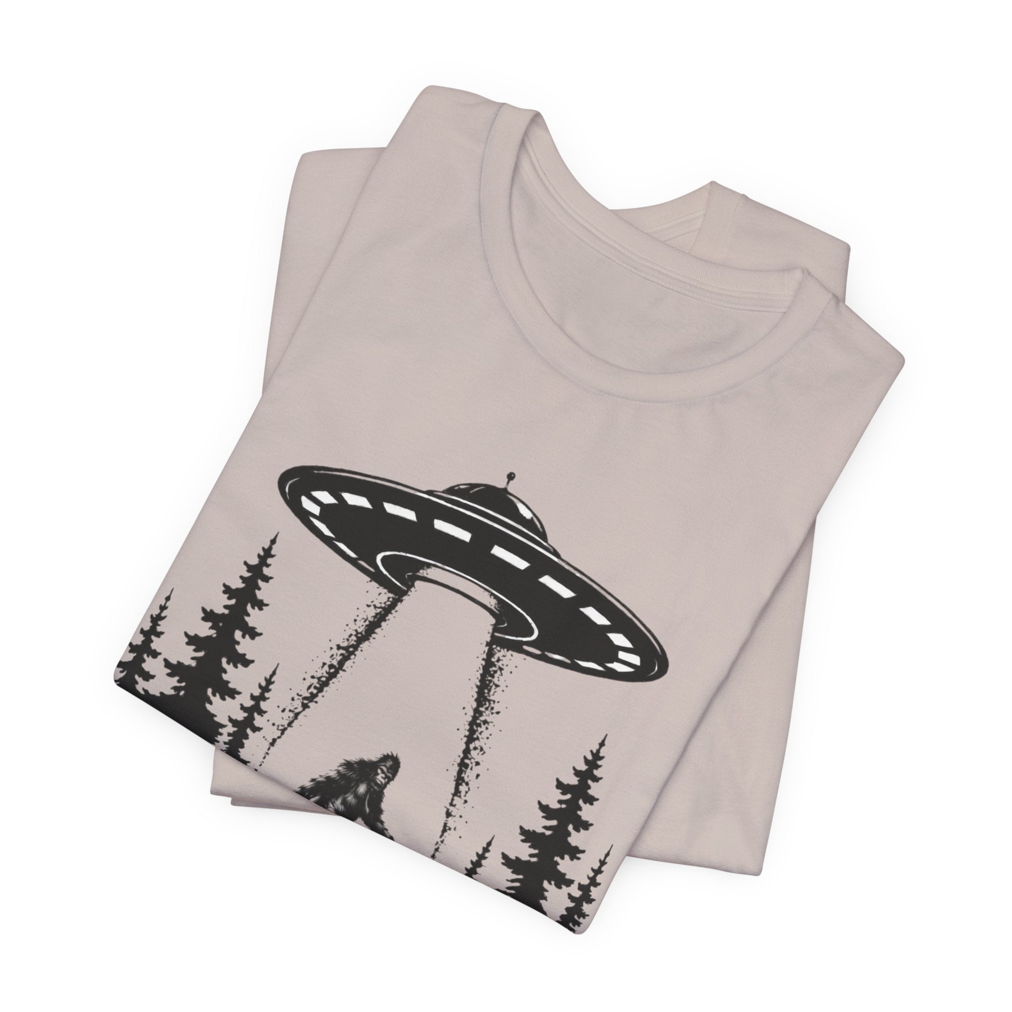 Sasquatch Abduction T-Shirt | UFO Bigfoot Forest Bigfoot Alien Beam