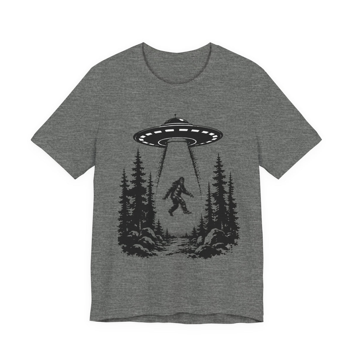 Sasquatch Abduction T-Shirt | UFO Bigfoot Forest Bigfoot Alien Beam