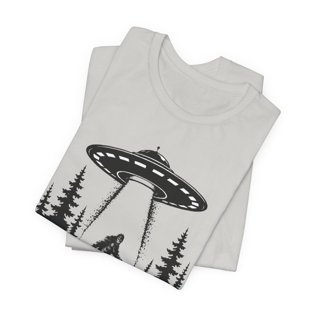 Sasquatch Abduction T-Shirt | UFO Bigfoot Forest Bigfoot Alien Beam