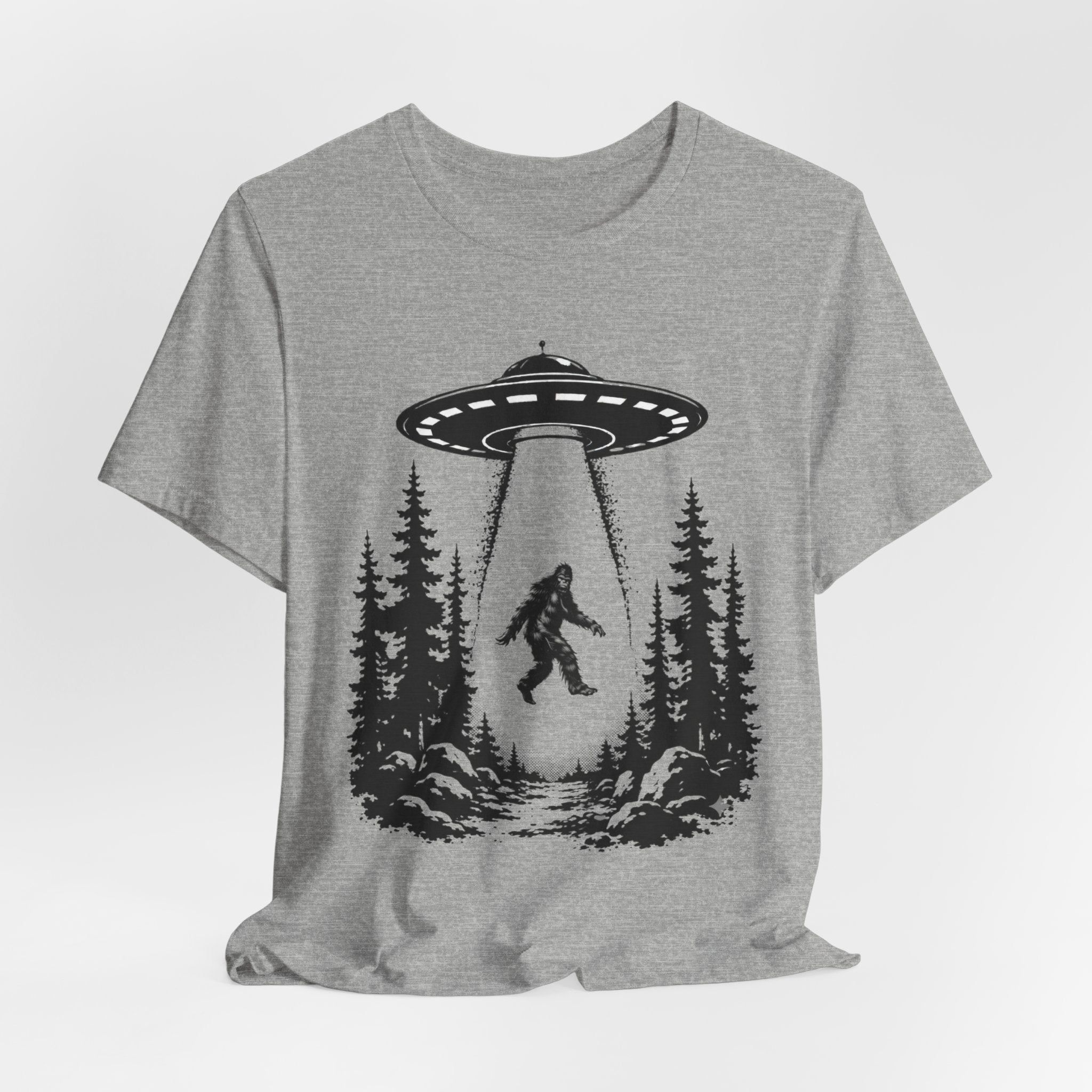 Sasquatch Abduction T-Shirt | UFO Bigfoot Forest Bigfoot Alien Beam