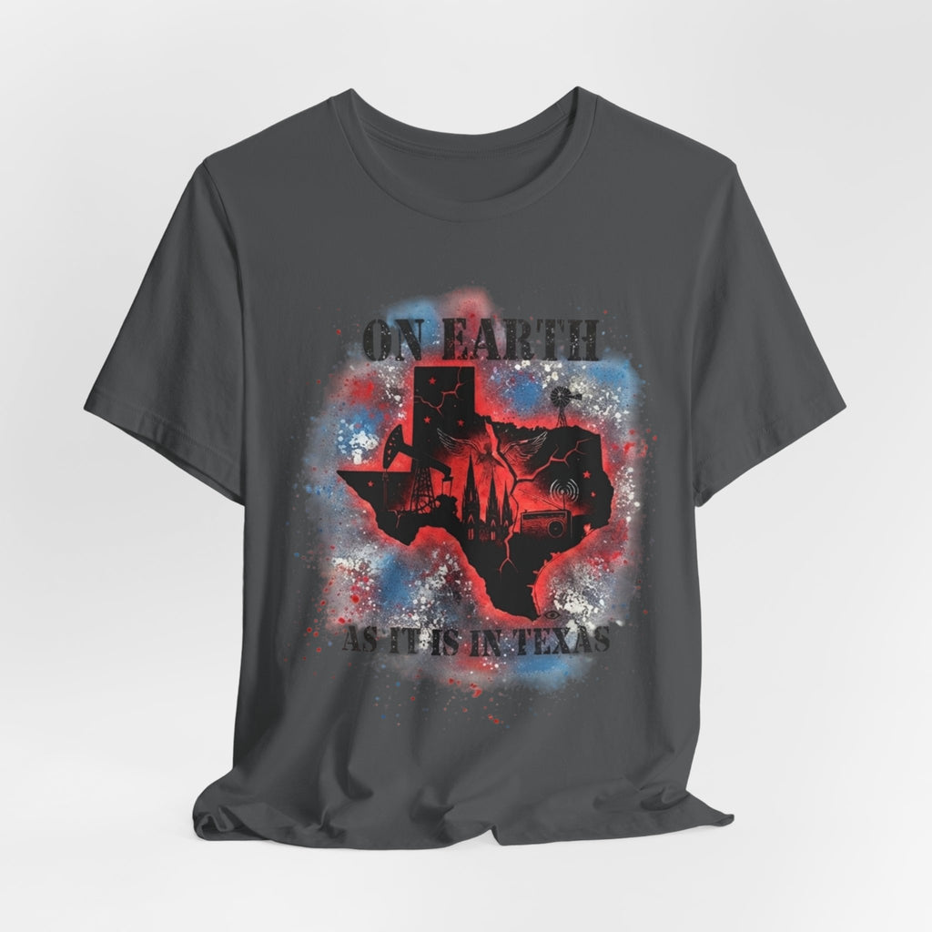 On Earth As It Is In Texas tee | Texas silhouette, skyline, watercolor earth