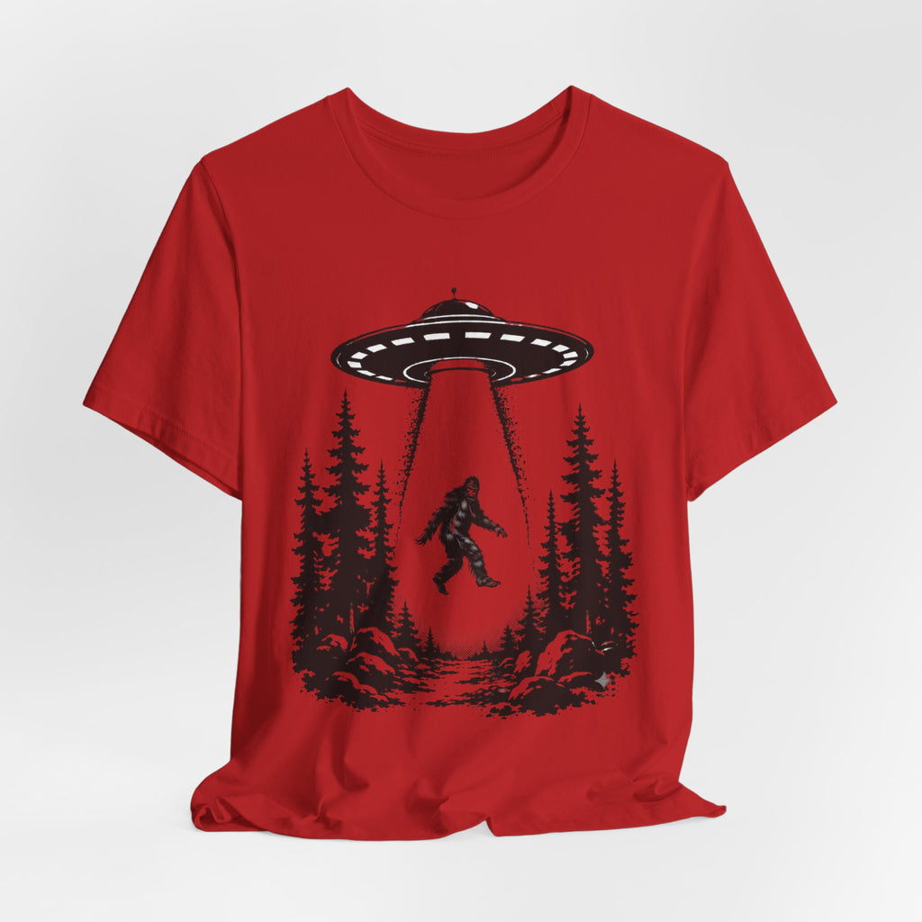 Bigfoot Abduction T-Shirt | UFO Sasquatch Forest Illustration